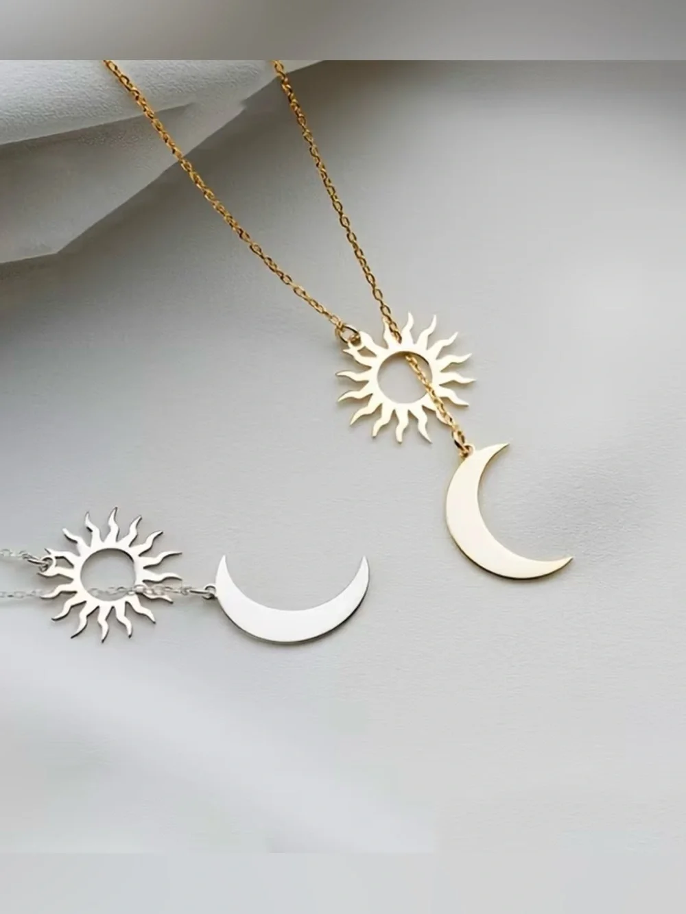 NEW! Silver Sun and Crescent Moon Pendant Necklace. Elegant Sun & Moon Necklace - Picture 2 of 4